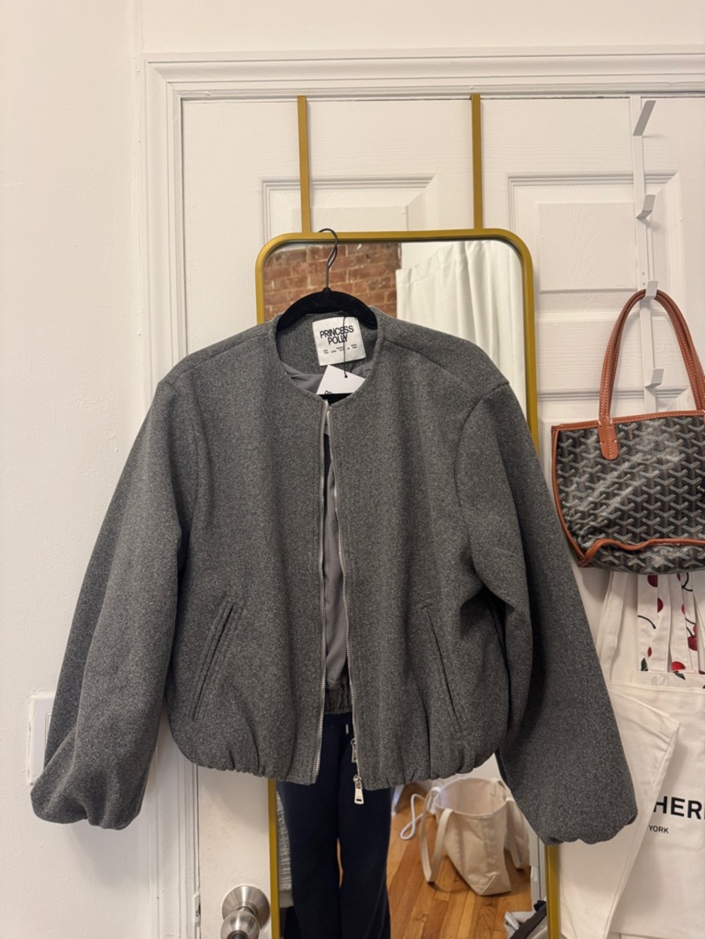 Princess Polly Charcoal Gray Wool-Blend Bomber Jacket